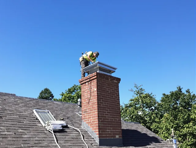 Dublin Chimney Sweep technician measuring a chimney cap in Dublin, OH