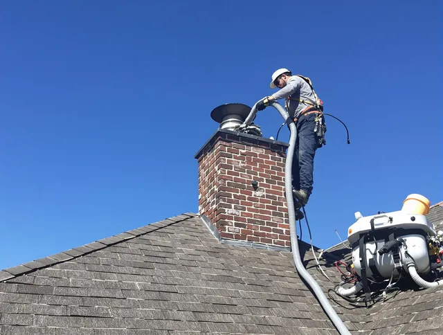 Dedicated Dublin Chimney Sweep team member cleaning a chimney in Dublin, OH