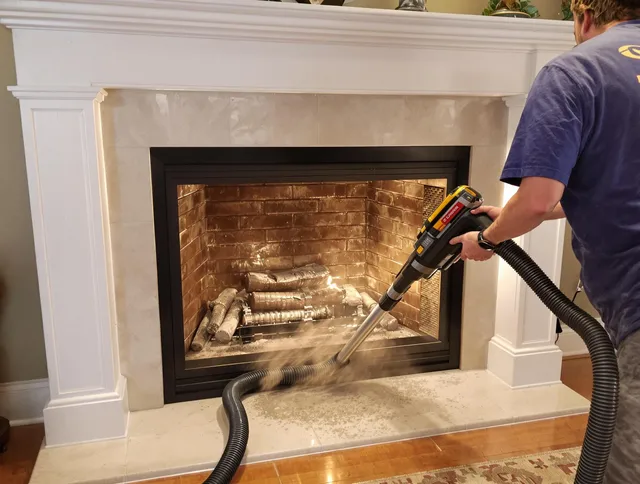 Fireplace cleaning performed by Dublin Chimney Sweep in Dublin, OH