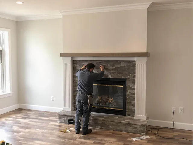 Dublin Chimney Sweep finishing a custom fireplace install in Dublin, OH